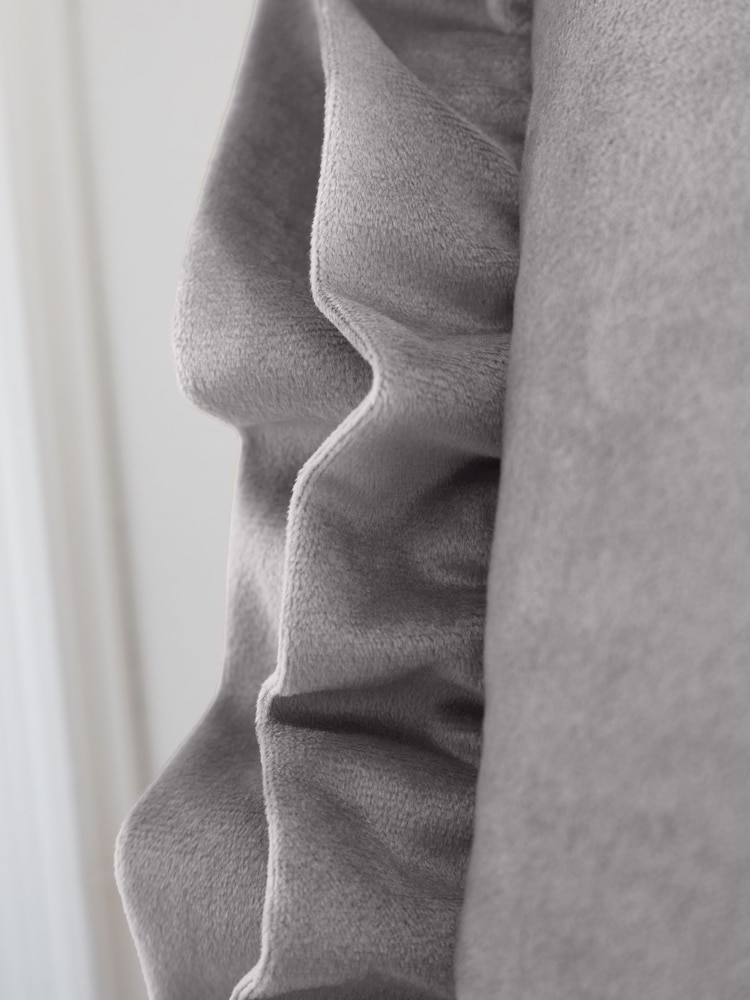 Catherine Lansfield Silver and Grey So Soft Velvet Double Frill Cushion - Image 3 of 3