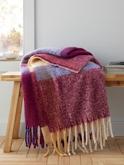 Catherine Lansfield Plum Faux Mohair Check Throw - Image 1 of 3