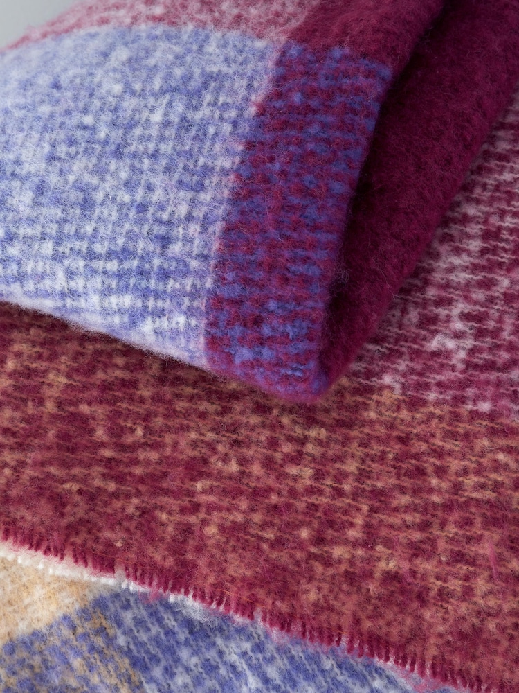 Catherine Lansfield Plum Faux Mohair Check Throw - Image 2 of 3