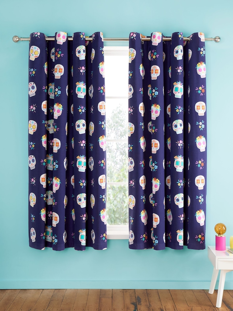 Catherine Lansfield Sugar Skull Fiesta Reversible Eyelet Curtains - Imagem 2 de 3