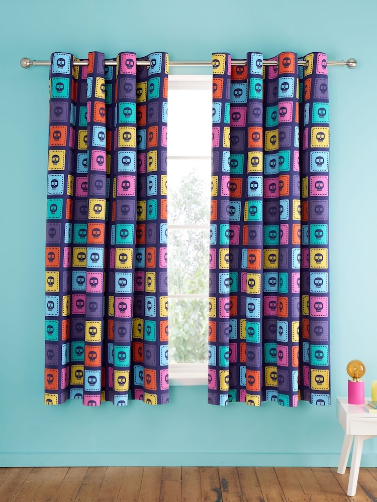 Catherine Lansfield Sugar Skull Fiesta Reversible Eyelet Curtains - Imagem 3 de 3