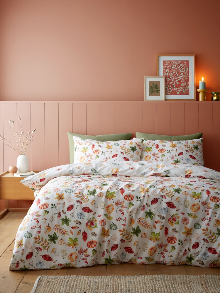 Catherine Lansfield Orange Autumn Pumpkins Reversible Duvet Cover Set - Image 1 of 4