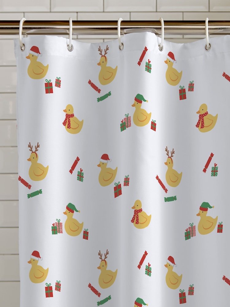 Catherine Lansfield White Christmas Quacker Ducks Shower Curtain - Image 2 of 3