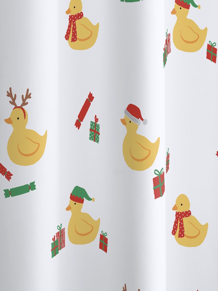 Catherine Lansfield White Christmas Quacker Ducks Shower Curtain - Image 3 of 3