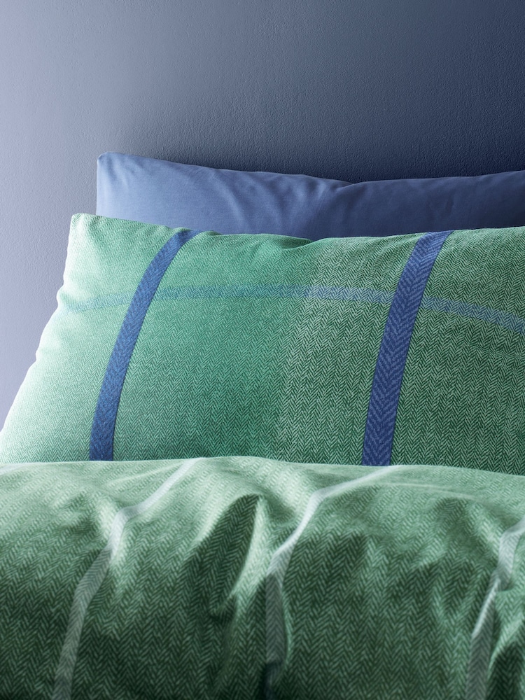 Catherine Lansfield Green Brushed 100% Cotton Melrose Tweed Check Duvet Cover Set - Image 3 of 6