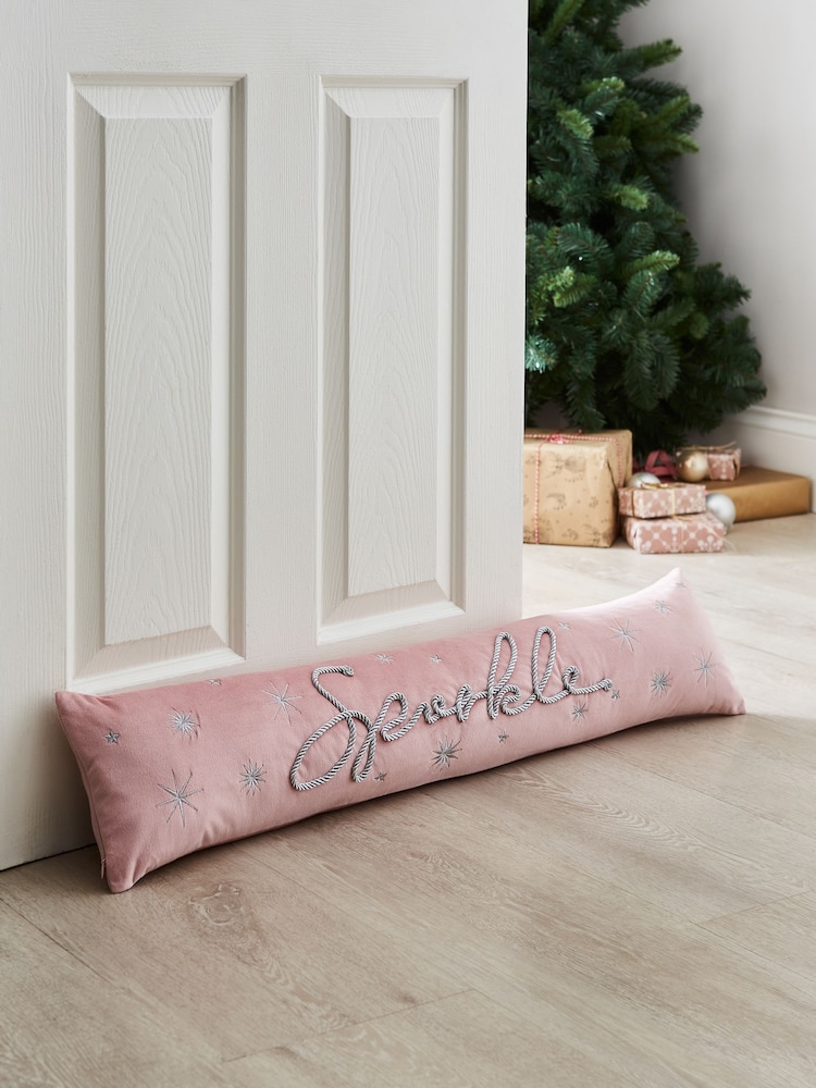 Catherine Lansfield Blush Pink Christmas Sparkle Draught Excluder - Image 1 of 2