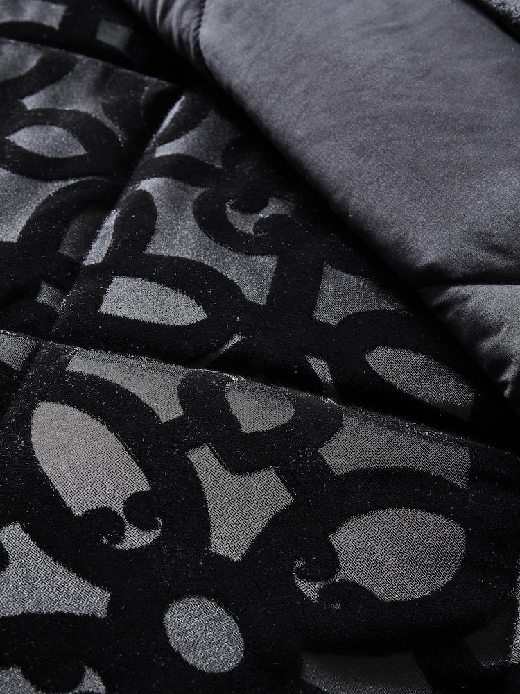 Catherine Lansfield Black Lattice Cut Velvet Bedspread - Image 2 of 2 Catherine Lansfield Black Lattice Cut Velvet Bedspread - Image 2 of 2