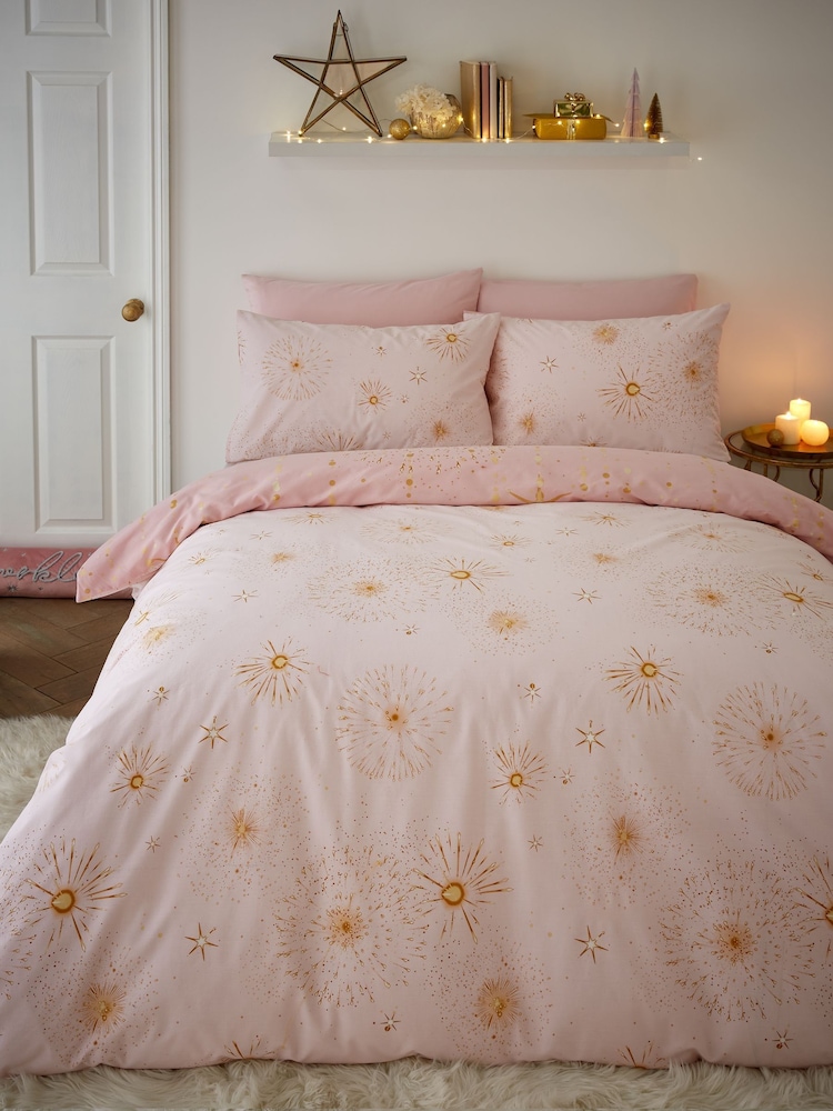 Catherine Lansfield Blush Pink Christmas Sparkle Reversible Duvet Cover Set - Image 2 of 4