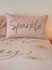 Catherine Lansfield Blush Pink Christmas Sparkle Reversible Duvet Cover Set - Image 3 of 4