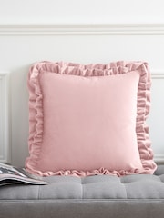 Catherine Lansfield Blush Pink So Soft Velvet Double Frill Cushion - Image 1 of 3