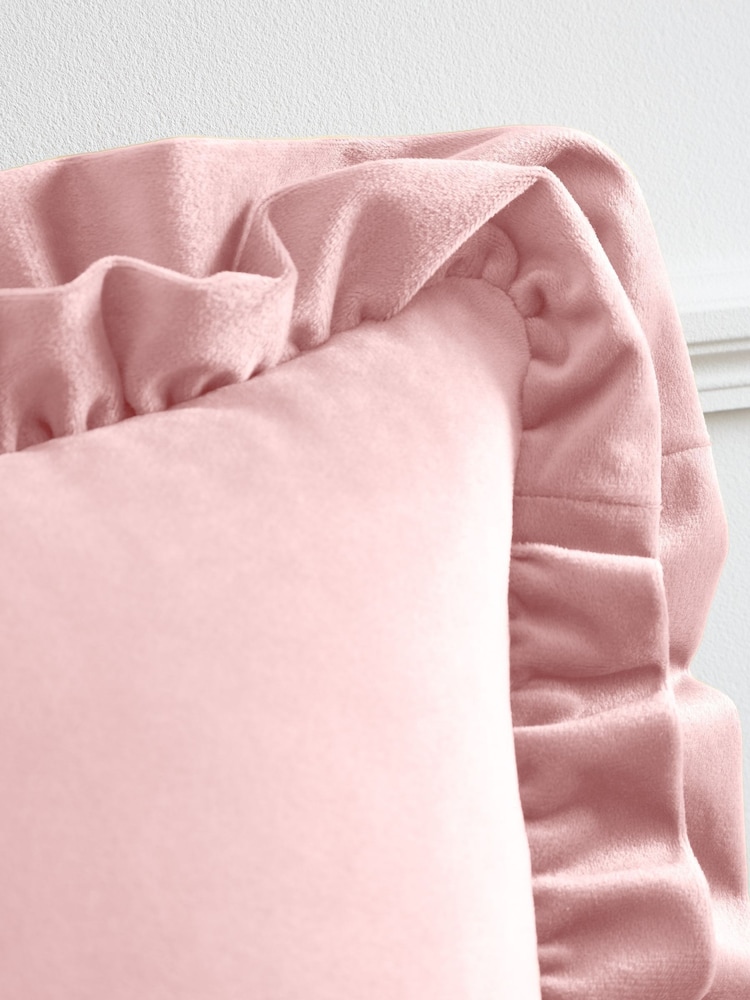 Catherine Lansfield Blush Pink So Soft Velvet Double Frill Cushion - Image 2 of 3