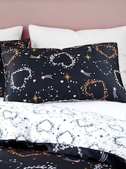 Catherine Lansfield Black and White Cosmic Hearts and Stars Soft Satin Duvet Cover Set - Image 3 of 5