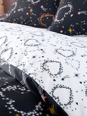 Catherine Lansfield Black and White Cosmic Hearts and Stars Soft Satin Duvet Cover Set - Image 4 of 5