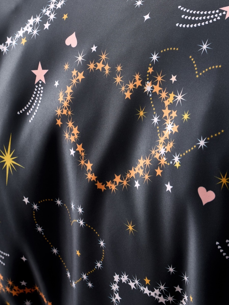 Catherine Lansfield Black and White Cosmic Hearts and Stars Soft Satin Duvet Cover Set - Image 5 of 5