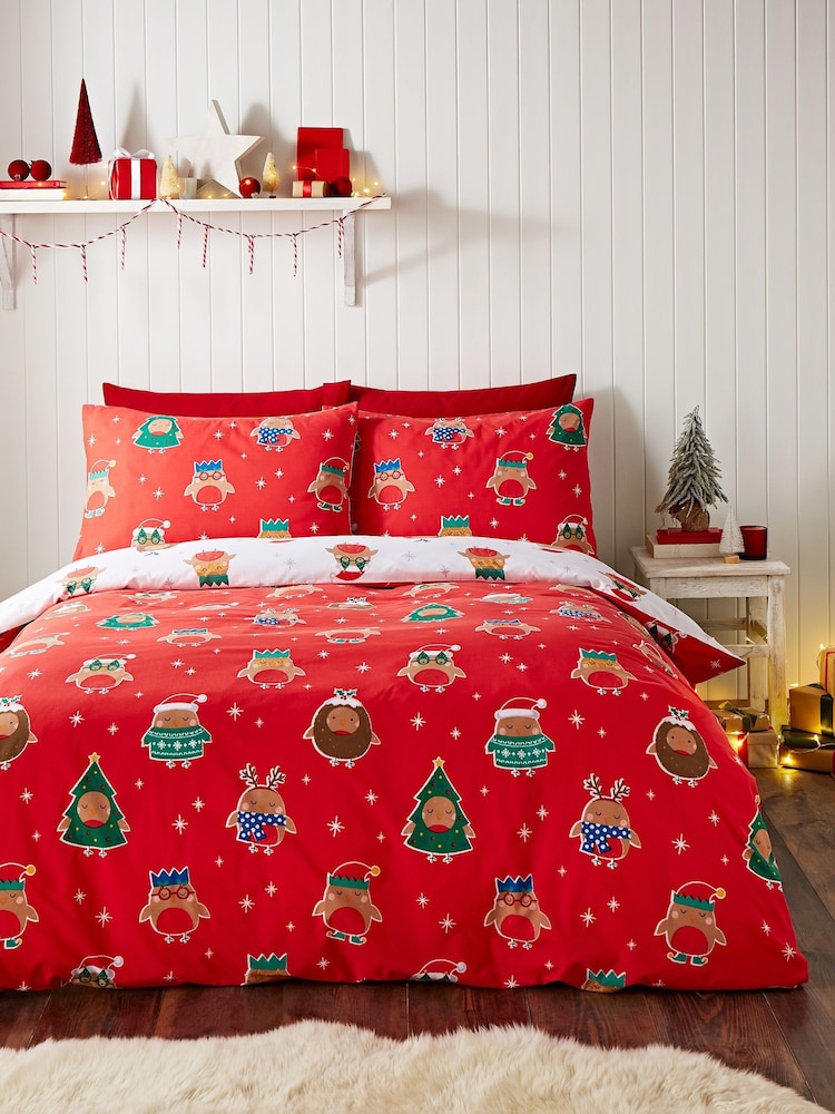 Catherine Lansfield Noël Party Robins Reversible Housse de couette Set - Image 3 of 5