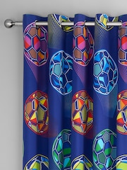 Catherine Lansfield Navy Blue Bright Football Reversible Eyelet Curtains - Image 1 of 3