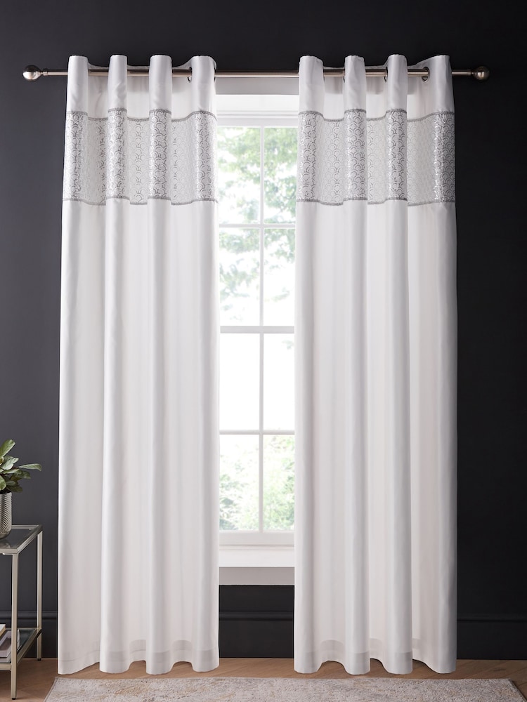 Catherine Lansfield White Deco Sequin Glamour Lined Eyelet Curtains - Image 2 of 2