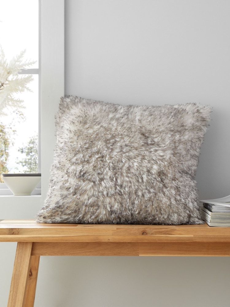 Catherine Lansfield Silver and Grey Arctic Fox Soft and Cosy Faux Fur Cushion - Image 1 of 4