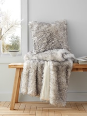 Catherine Lansfield Silver and Grey Arctic Fox Soft and Cosy Faux Fur Cushion - Image 4 of 4