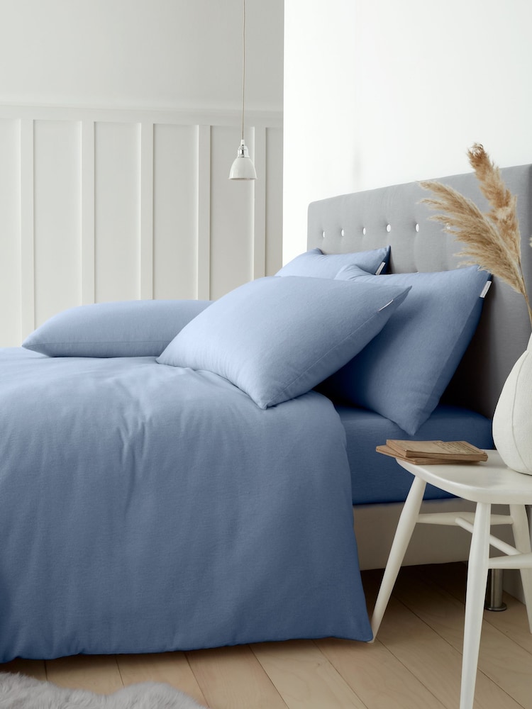 Catherine Lansfield Chambray Blue Brushed 100% Cotton Duvet Cover Set - Image 1 of 3