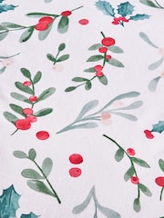 Catherine Lansfield White and Green Brushed 100% Cotton Christmas Mistletoe Duvet Cover Set - Image 4 of 4