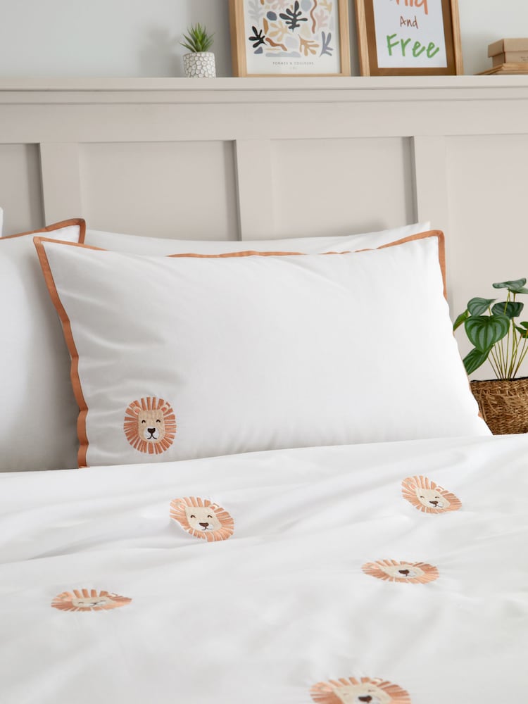 Catherine Lansfield White Embroidered Lions Duvet Cover Set - Image 2 of 4