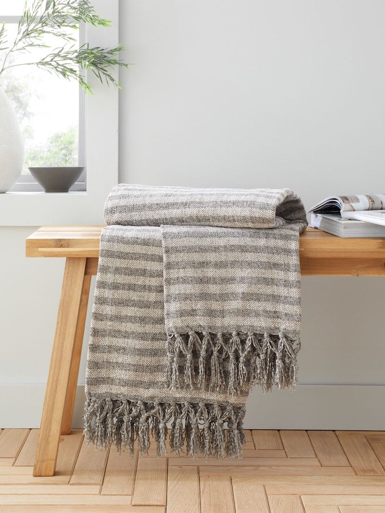 Catherine Lansfield Grey Stab Stitch Throw - Image 1 of 4