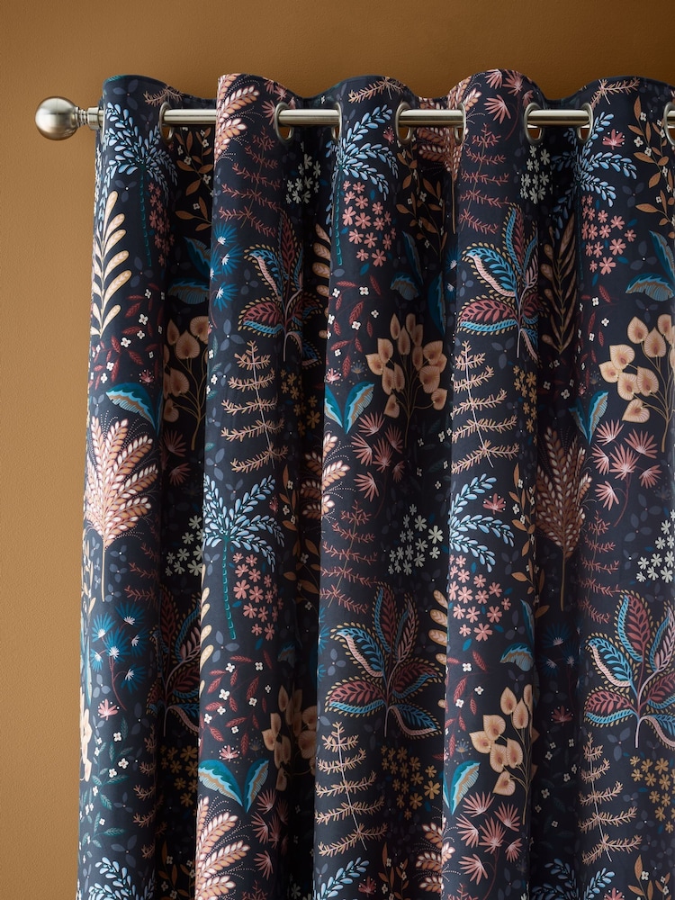 Catherine Lansfield Exotic Leaves Soft Velour Lined Eyelet Curtains - Imagem 1 de 3