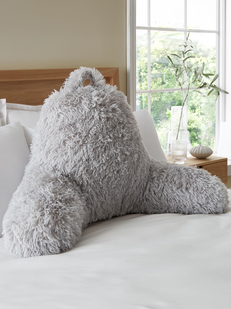 Catherine Lansfield Silver and Grey Cuddly Deep Pile Faux Fur Cuddle Chair Cushion - Image 1 of 3