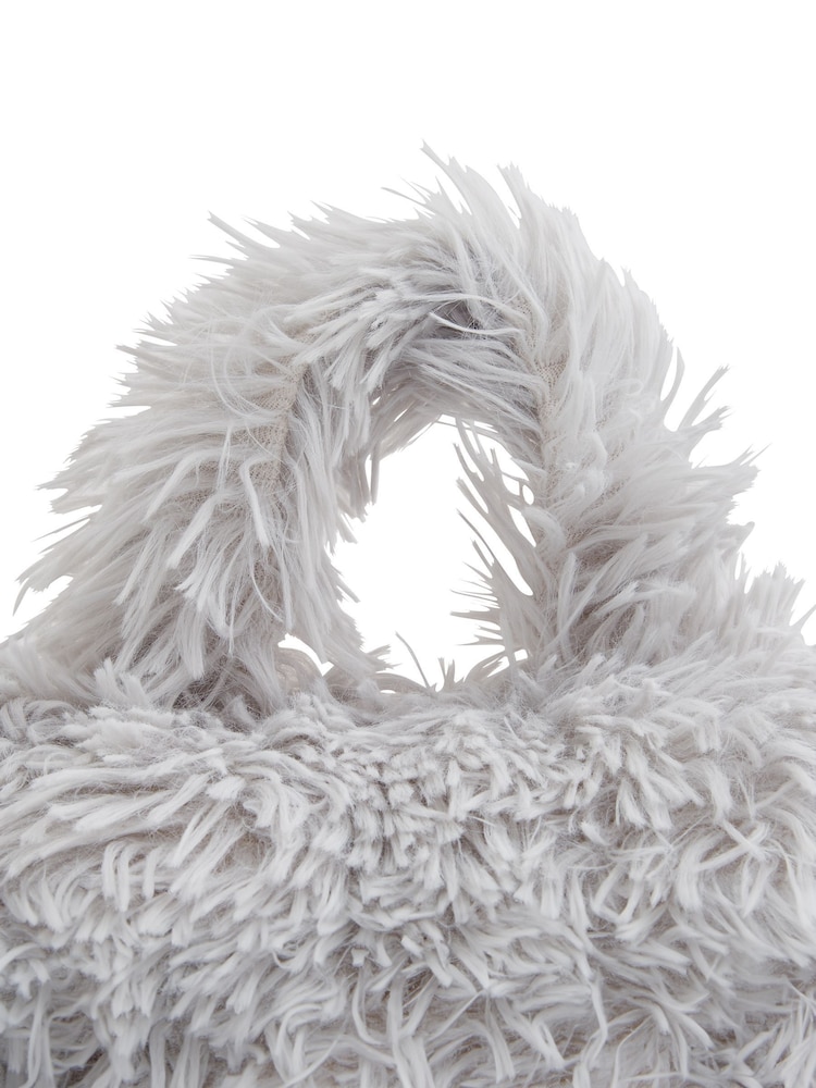 Catherine Lansfield Silver and Grey Cuddly Deep Pile Faux Fur Cuddle Chair Cushion - Image 3 of 3