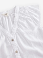 White Button Down Ruffle Sleeve Top With Linen - Image 6 of 7