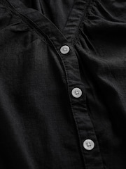 Negro - Blusa abotonada con tejido de lino mangas con volantes - Imagen 5 de 6