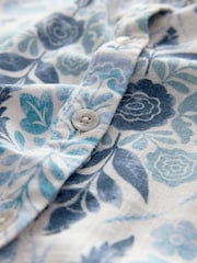Blue Floral Print - Button Down Ruffle Sleeve Top With Linen - Image 6 of 7