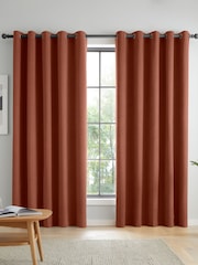 Catherine Lansfield Terracotta Wilson Thermal Blackout Lined Eyelet Curtains - Image 1 of 3