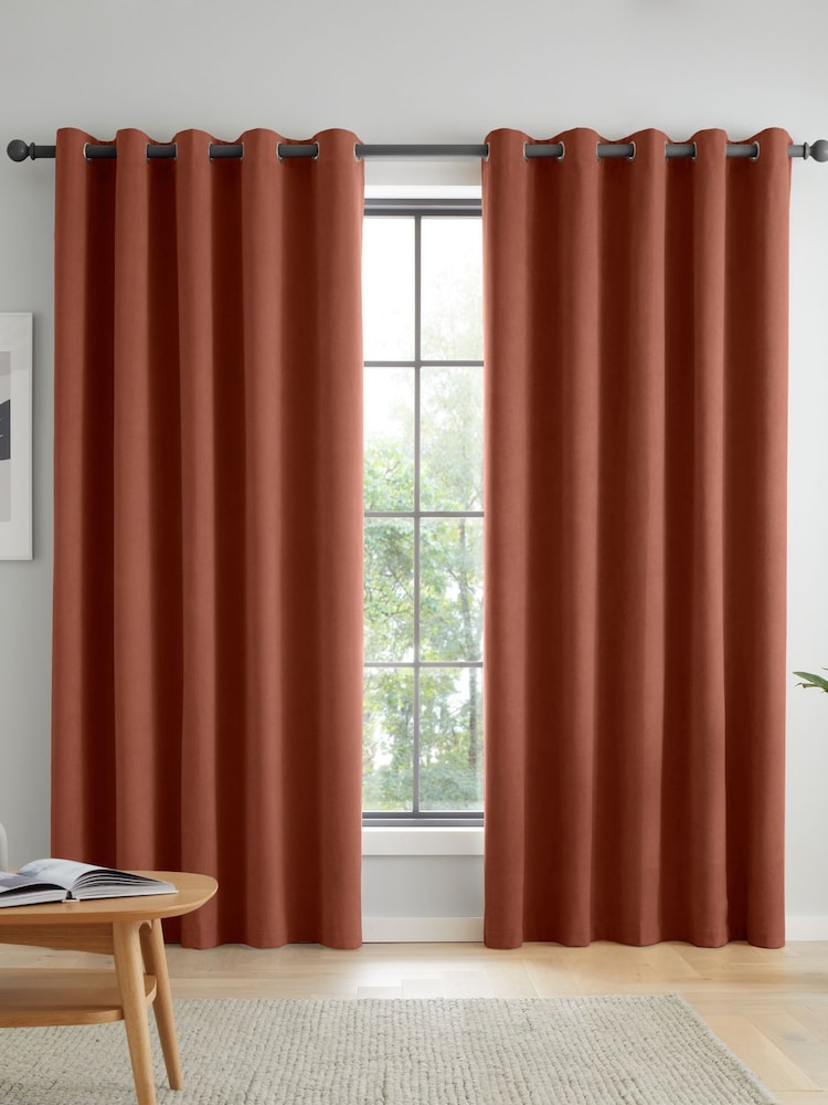 Catherine Lansfield Terracotta Wilson Thermal Blackout Lined Eyelet Curtains - Image 1 of 3