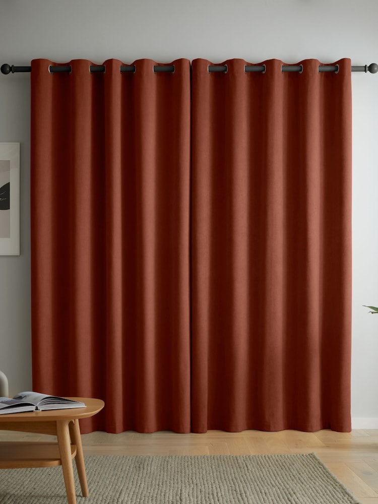 Catherine Lansfield Terracotta Wilson Thermal Blackout Lined Eyelet Curtains - Image 2 of 3