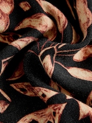 Black/Tan Palm Print Button Down Ruffle Sleeve Top With Linen - Image 7 of 7