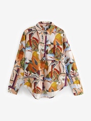 Abstract Neutral Papaya Print Long Sleeve Shirt With Linen - Image 7 of 9