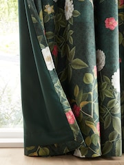 RHS Green Arcadia Floral Soft Velour Pencil Pleat Curtains - Image 4 of 4