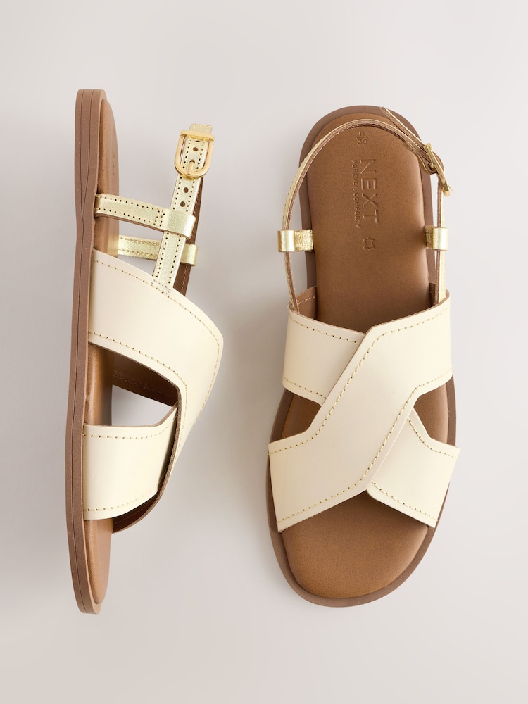 Cream Leather Extra Wide Fit Forever Comfort® Stitched Slingback Sandals - Image 1 of 5