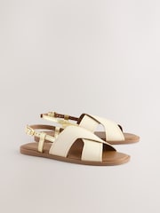 Cream Leather Extra Wide Fit Forever Comfort® Stitched Slingback Sandals - Image 2 of 5