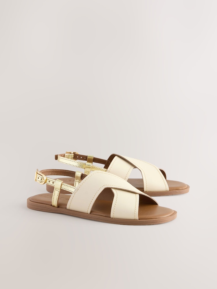 Cream Leather Extra Wide Fit Forever Comfort® Stitched Slingback Sandals - Image 2 of 5