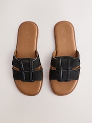 Black Leather Extra Wide Fit Forever Comfort® Slot Mule Sandals - Image 3 of 8