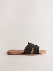 Black Leather Extra Wide Fit Forever Comfort® Slot Mule Sandals - Image 4 of 8