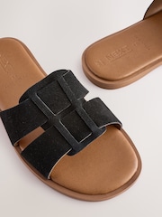 Black Leather Extra Wide Fit Forever Comfort® Slot Mule Sandals - Image 7 of 8