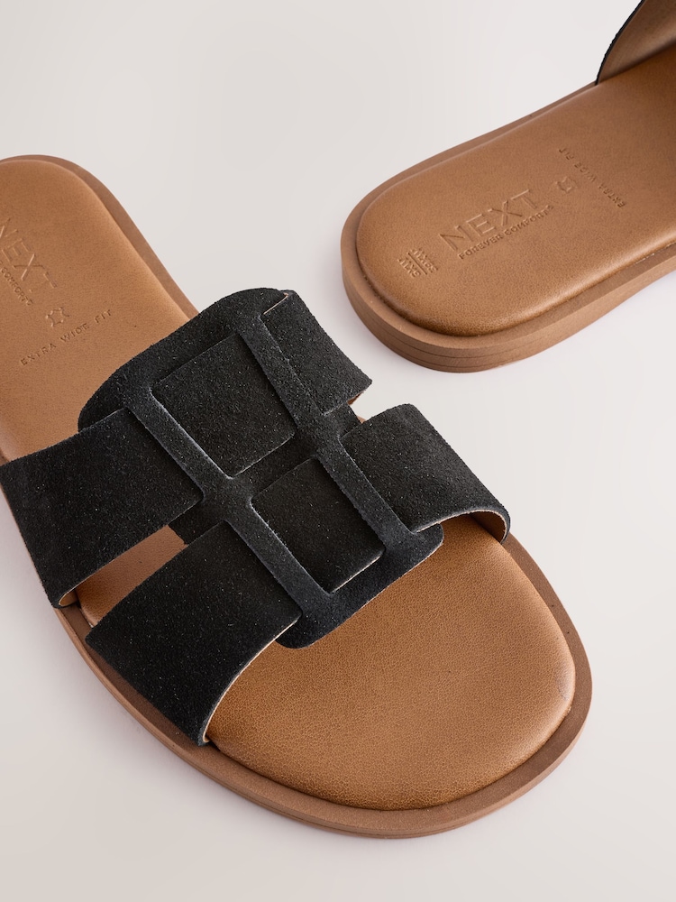 Black Suede Extra Wide Fit Forever Comfort® Slot Mule Sandals - Image 7 of 8