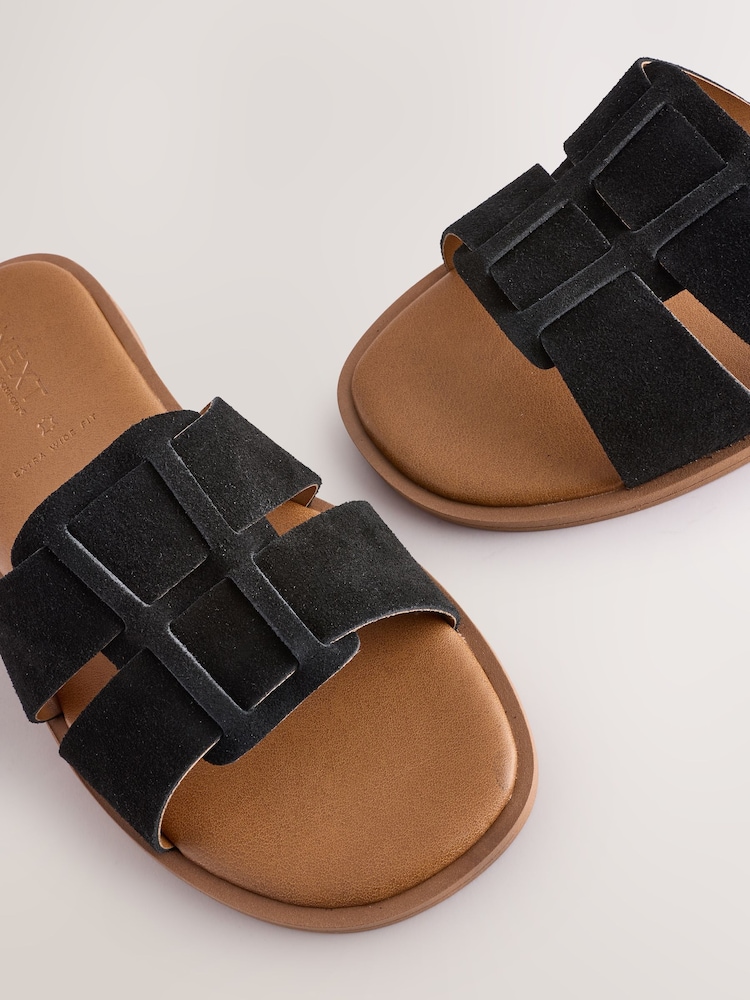 Black Leather Extra Wide Fit Forever Comfort® Slot Mule Sandals - Image 8 of 8