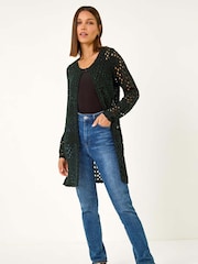 Roman Green Shimmer Longline Knit Cardigan - Image 3 of 5