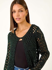 Roman Green Shimmer Longline Knit Cardigan - Image 4 of 5