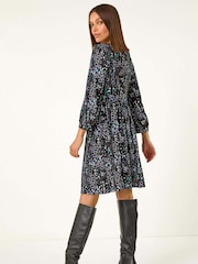 Roman Blue Floral Print Lace Trim Dress - Image 3 of 6